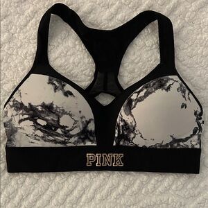 PINK Victoria's Secret Black & White Marble Racerback Sports Bra